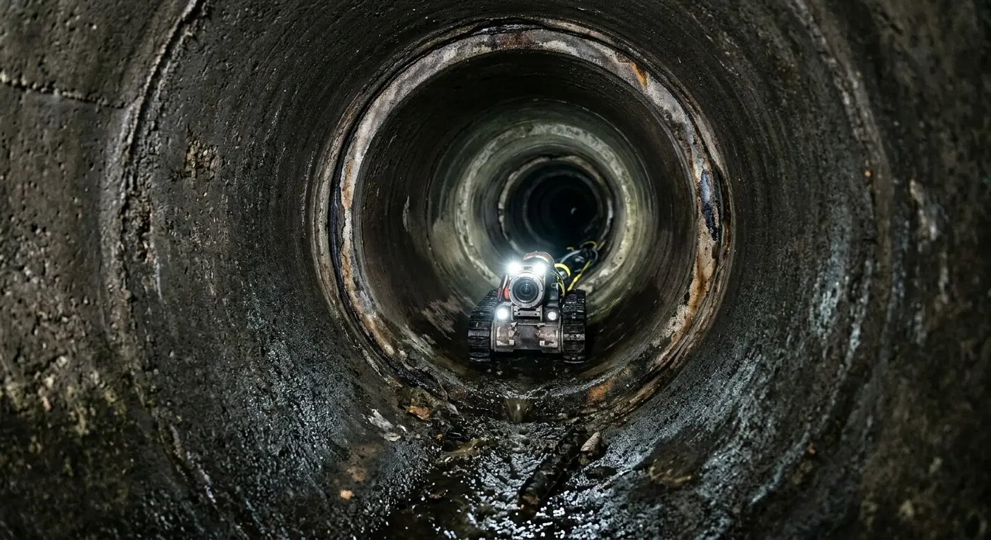Robotic sewer camera inspecting pipe interior for Drain Snake Service in Brownsville
