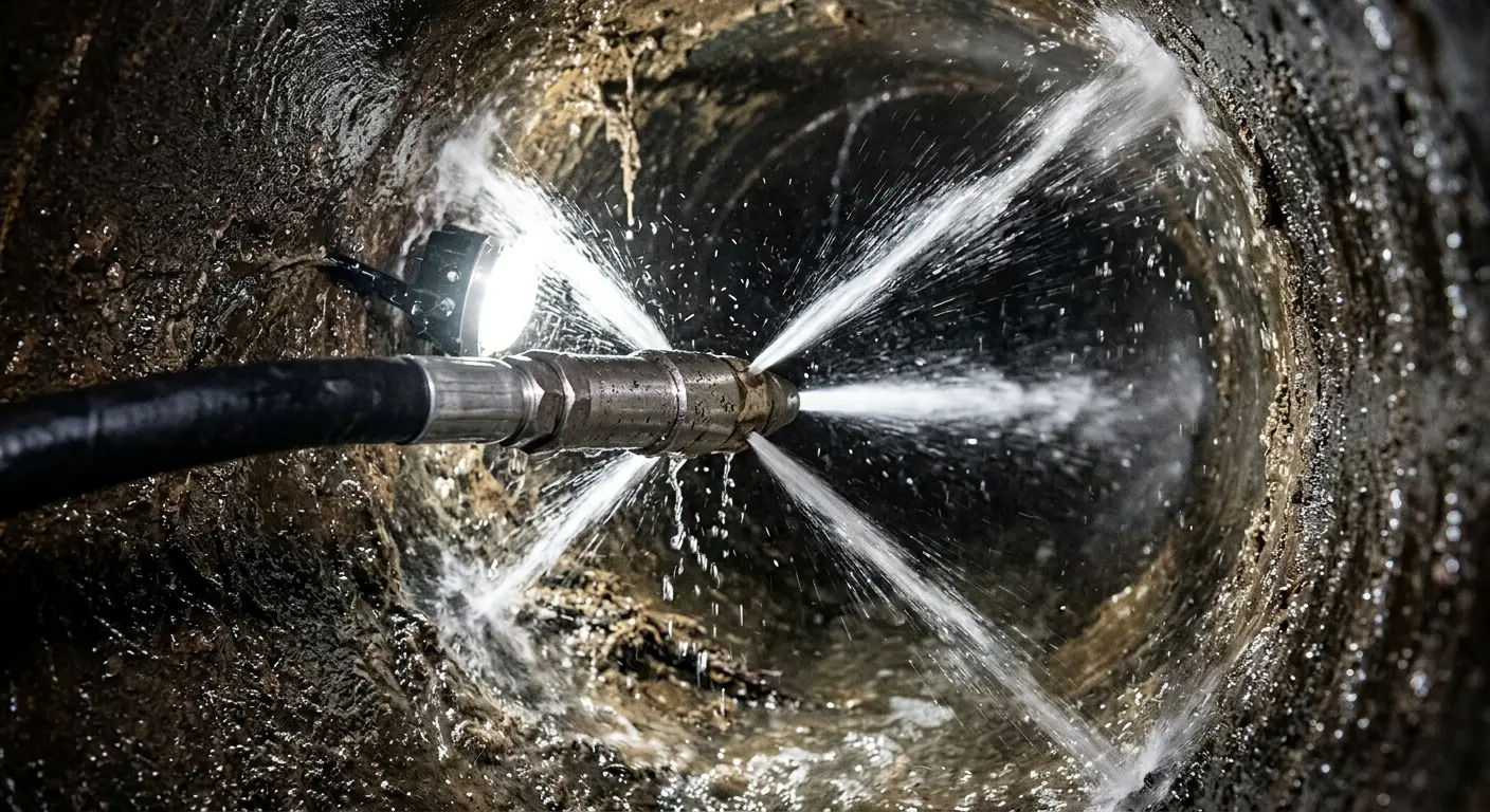 High-pressure hydro jetting nozzle cleaning sewer pipe for Storm Drain Cleaning in Brownsville